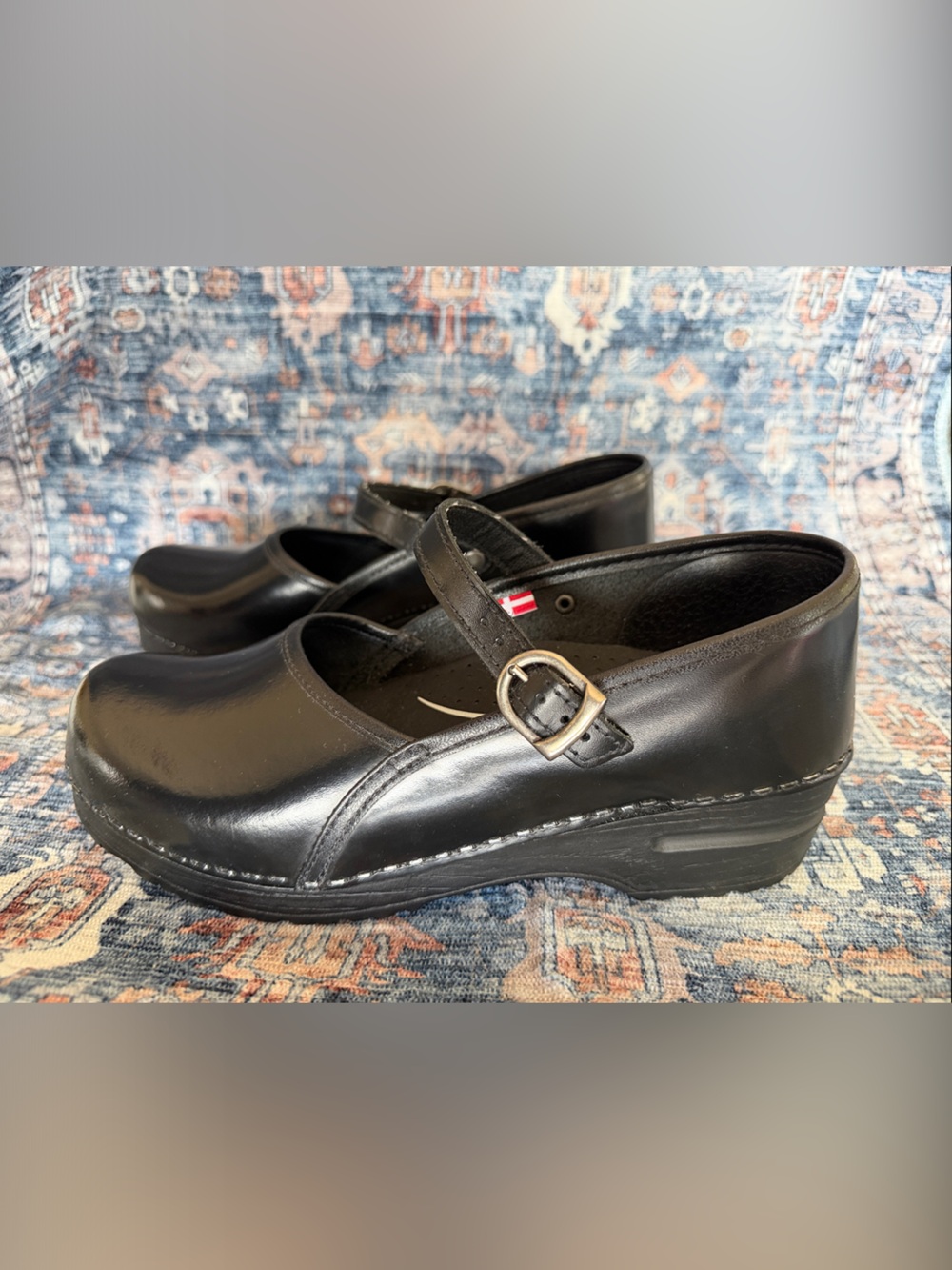 Sanita Black Patent Mary Jane Clogs with Buckle - Picture 3 of 6